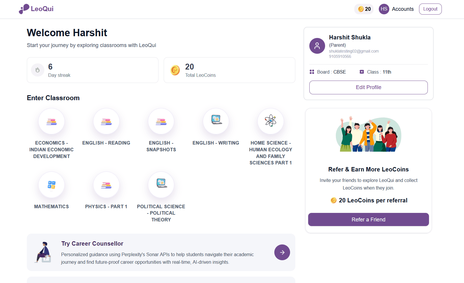 Preview of LeoQui learning platform interface