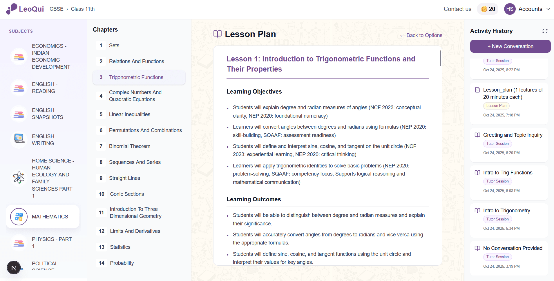 Preview of LeoQui learning platform interface